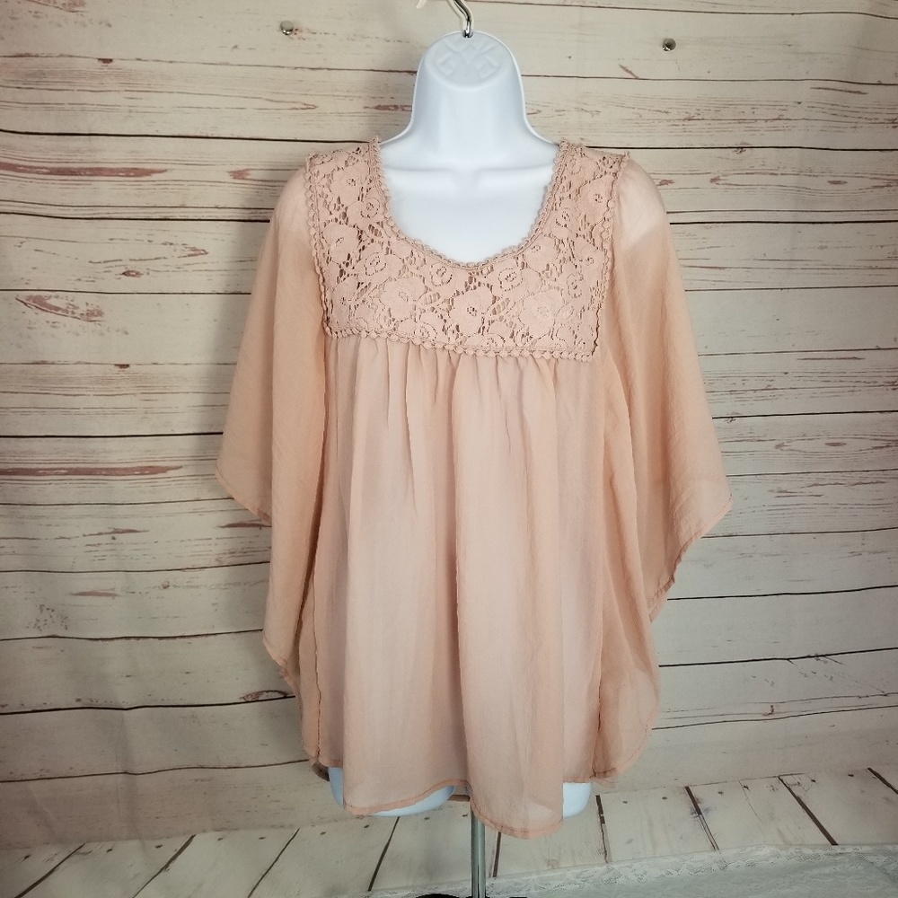 Xhilaration Women's L Batwing Semi Sheer Tunic Top